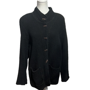 Focus Women’s button up long sleeve Large Black Sweater